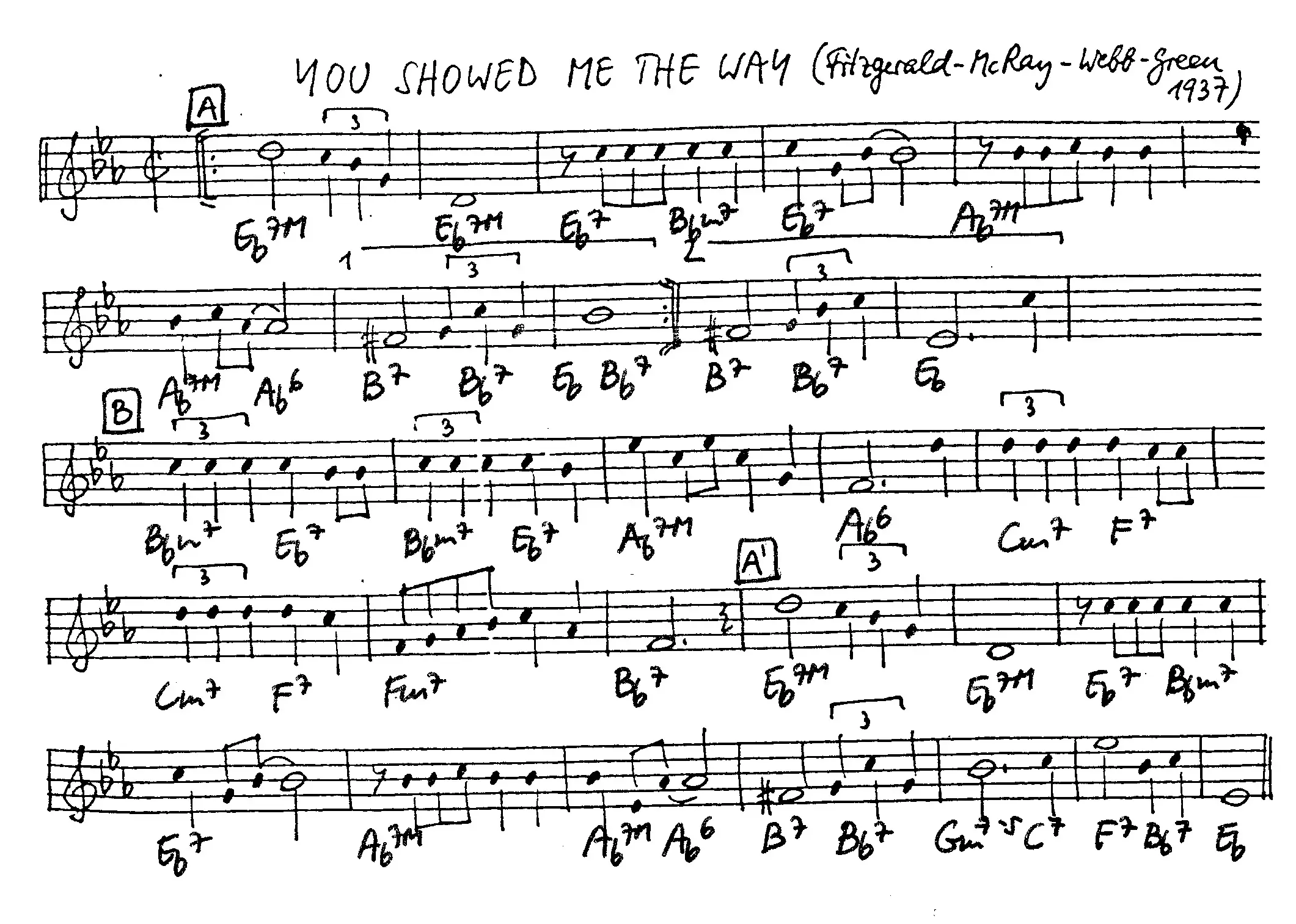 you showed me the way free jazz leadsheet - Courtesy of the Jungle Jazz Band